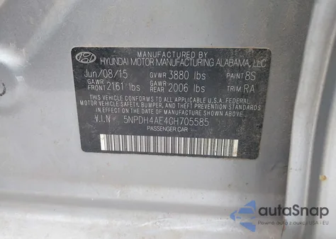 2016 Hyundai Elantra Se from USA, damaged, VIN 5NPDH4AE4GH705585